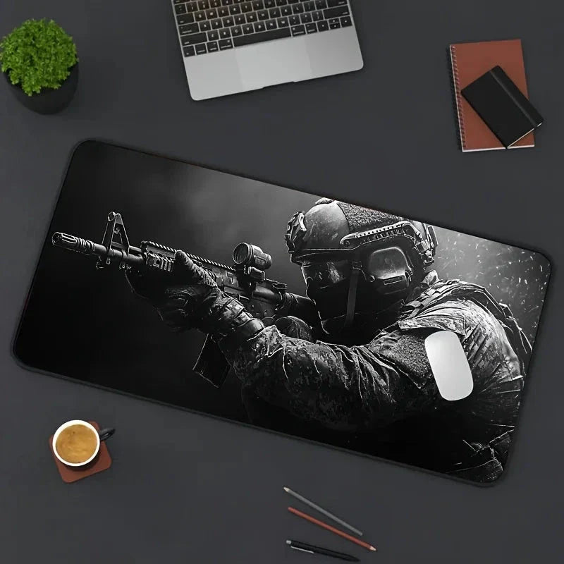 Tactical Soldier XXL Gaming Mouse Pad – Non-Slip Rubber Desk Mat with Stitched Edges & Lycra Surface for FPS Gamers