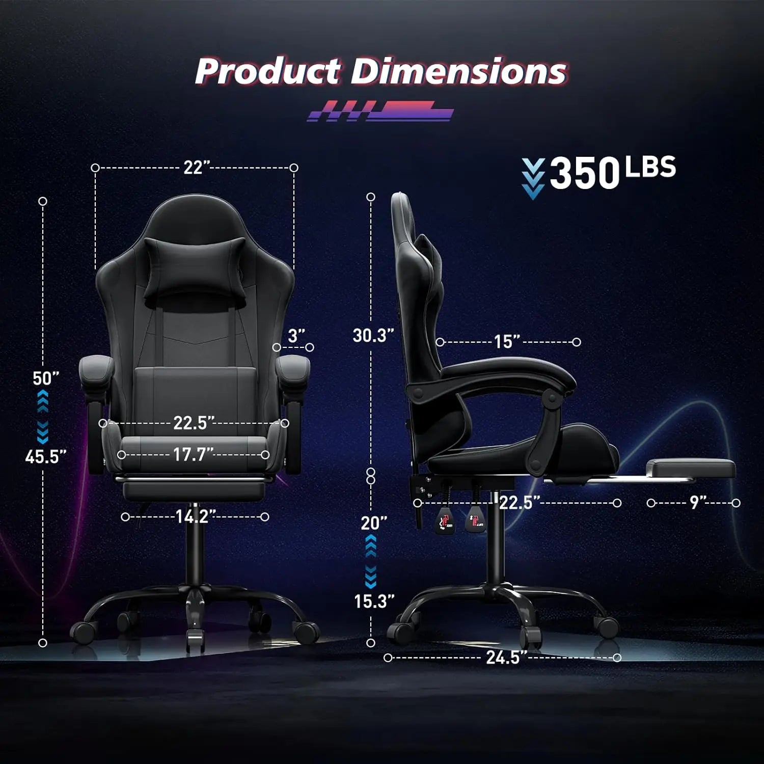 Gaming Chair for Adults, Ergonomic Computer Chair with Linkage Armrests,Height Adjustable Gamer Chair with Footrest and Headrest