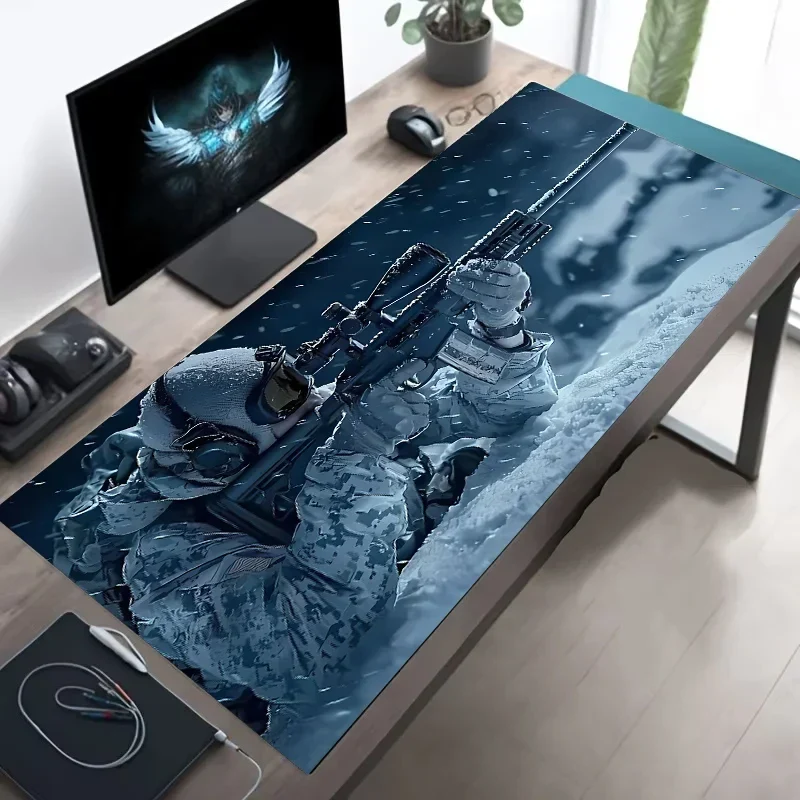 Tactical Soldier XXL Gaming Mouse Pad – Non-Slip Rubber Desk Mat with Stitched Edges & Lycra Surface for FPS Gamers