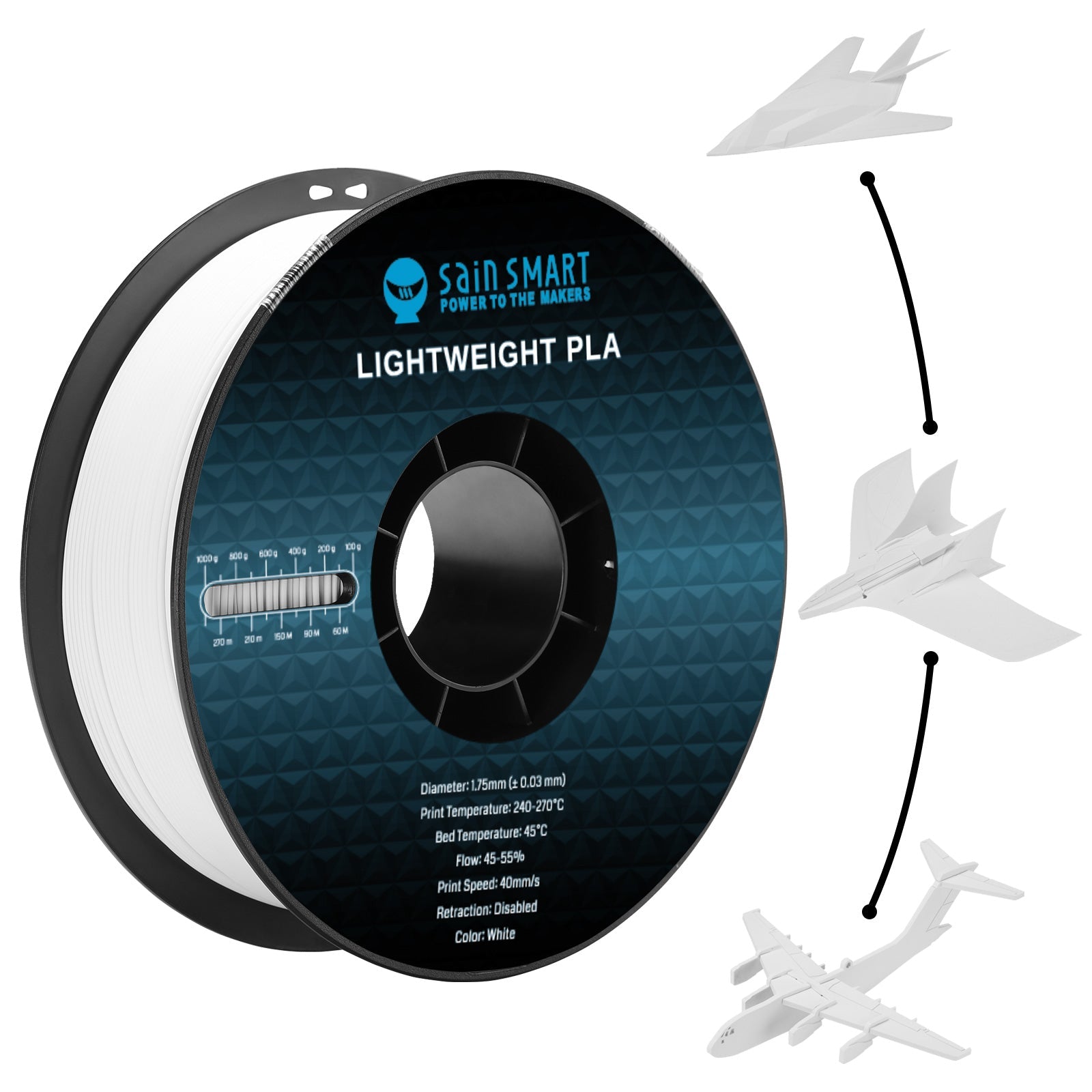 LW-PLA Filament, 1.75mm, Black & White, 1KG, Lightweight Low-Density Active Foaming PLA for 3D Print RC Planes Drone Parts