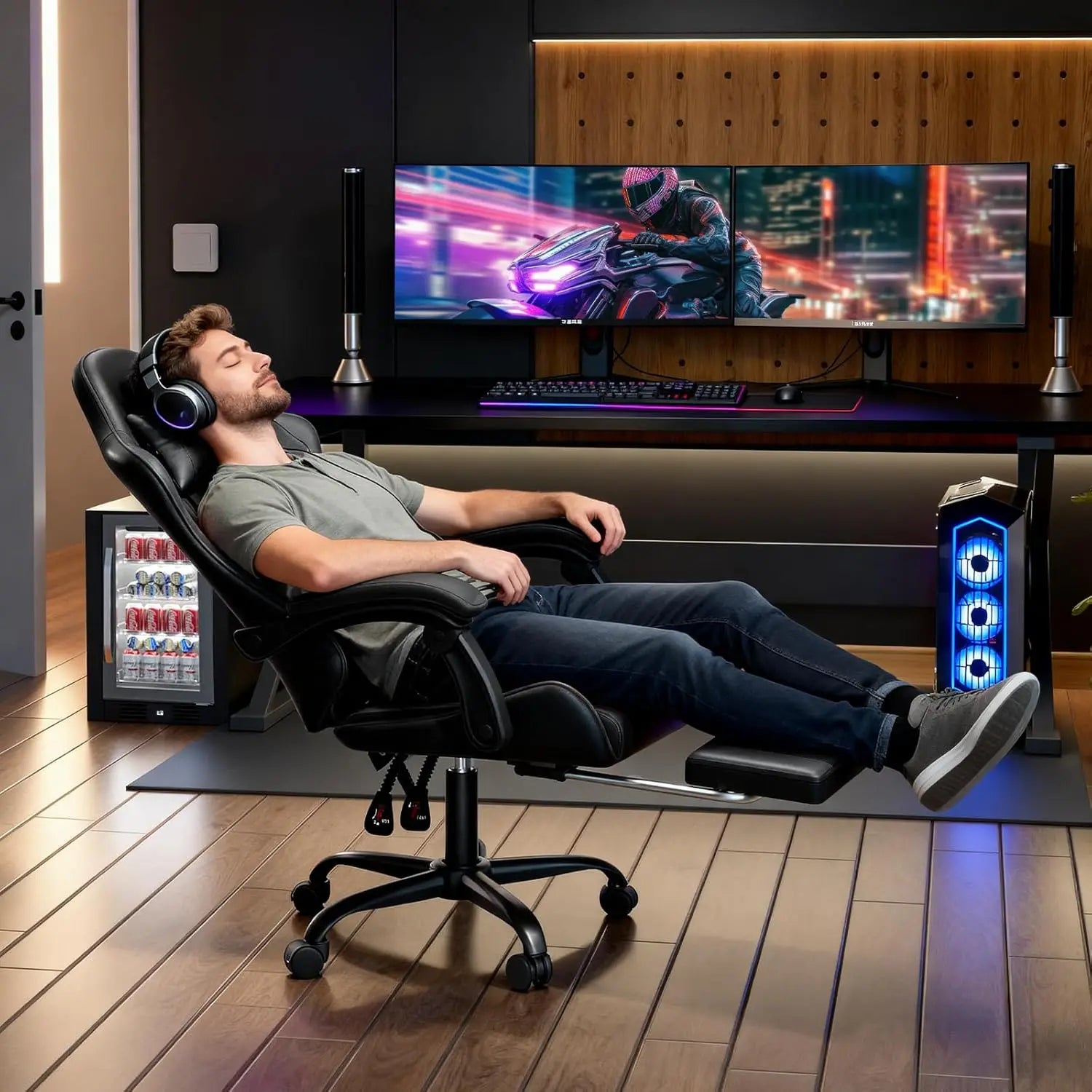 Gaming Chair for Adults, Ergonomic Computer Chair with Linkage Armrests,Height Adjustable Gamer Chair with Footrest and Headrest