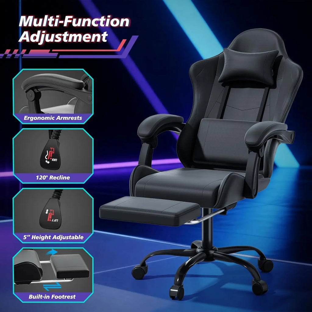 Gaming Chair for Adults, Ergonomic Computer Chair with Linkage Armrests,Height Adjustable Gamer Chair with Footrest and Headrest