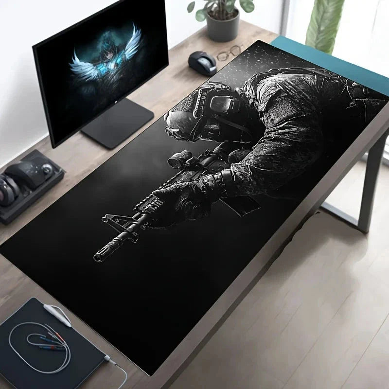 Tactical Soldier XXL Gaming Mouse Pad – Non-Slip Rubber Desk Mat with Stitched Edges & Lycra Surface for FPS Gamers
