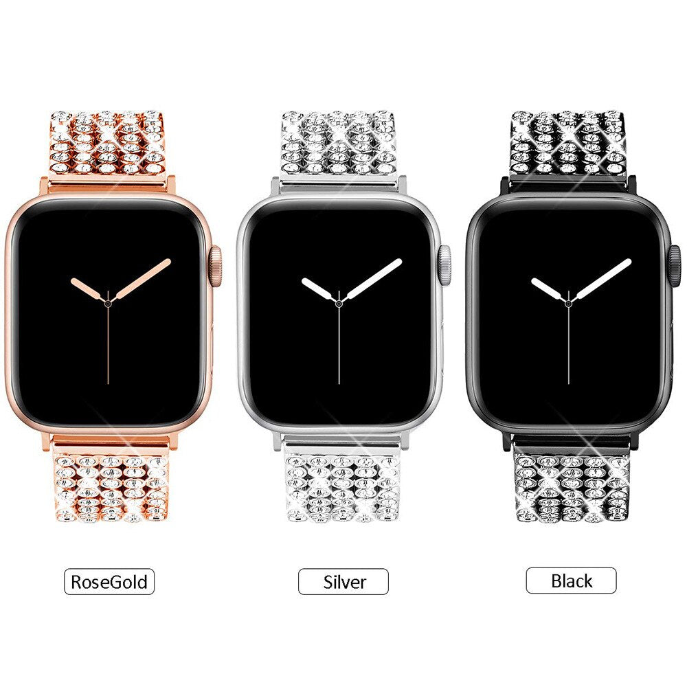 Stainless Steel Diamond Apple Watch Band – Series 4–11, SE, Ultra