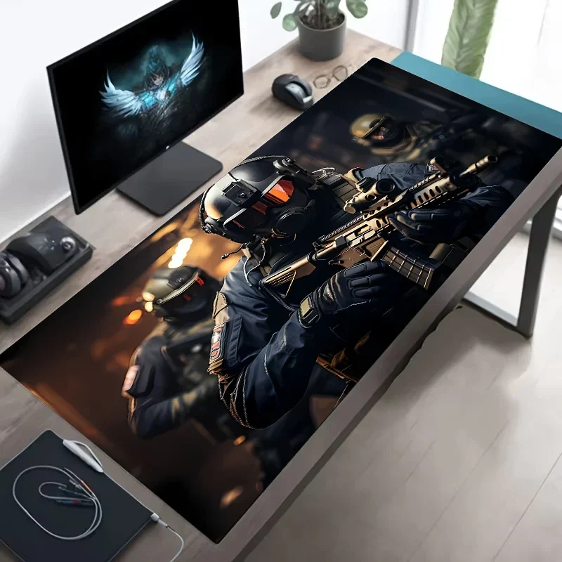 Tactical Soldier XXL Gaming Mouse Pad – Non-Slip Rubber Desk Mat with Stitched Edges & Lycra Surface for FPS Gamers