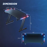 FRODROVIA RGB Gaming Desk - 47"/55"/63", ZZ Frame, Carbon Fiber, 4×4 RGB LED, Cup Holder, Headphone Hook, 200 lb