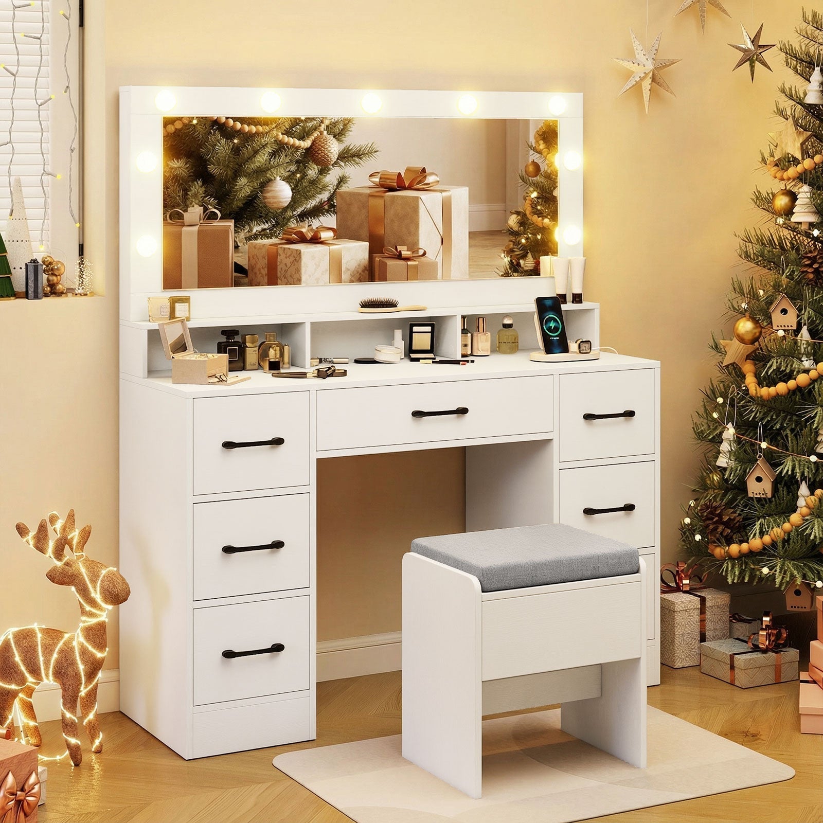 Vanity Desk with Mirror and Lights 