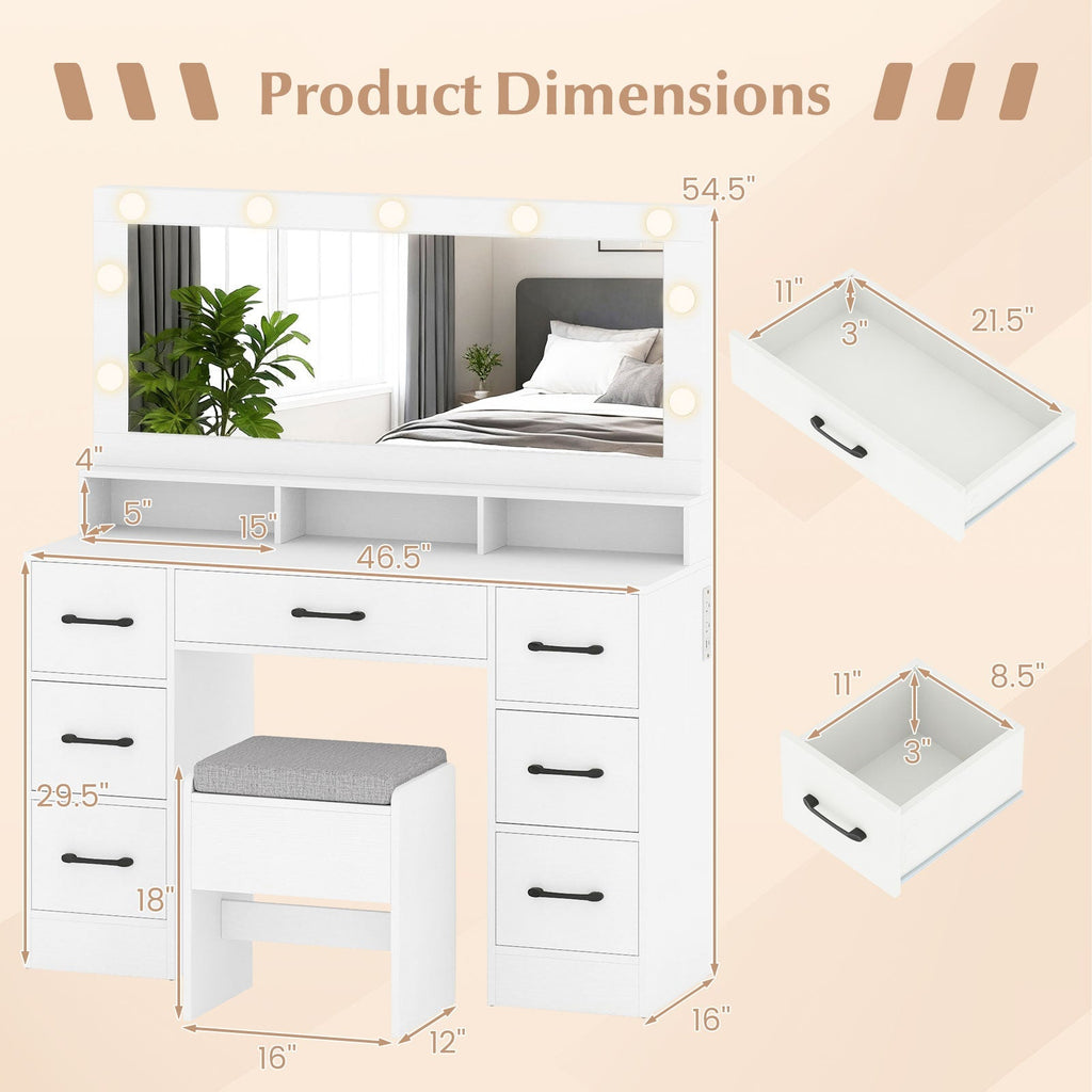 Vanity Desk with Mirror and Lights 