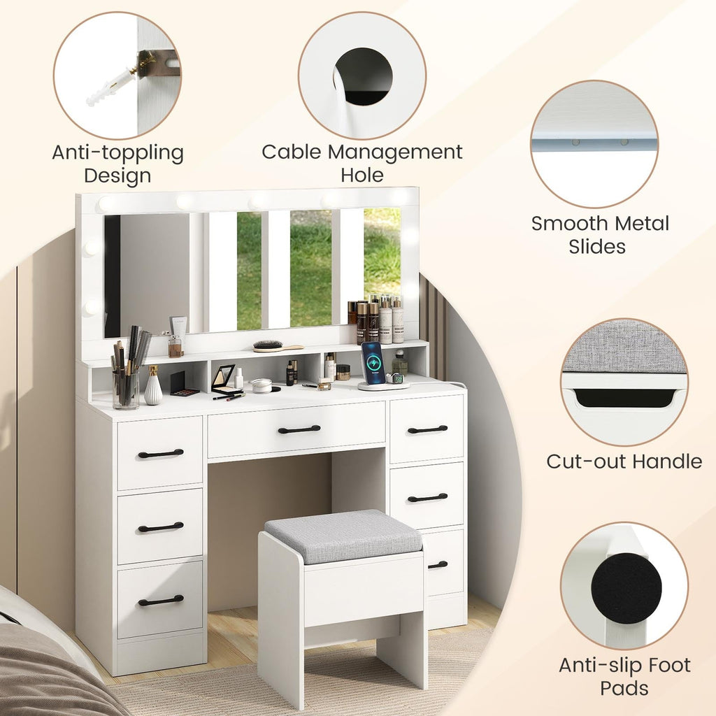 Vanity Desk with Mirror and Lights 