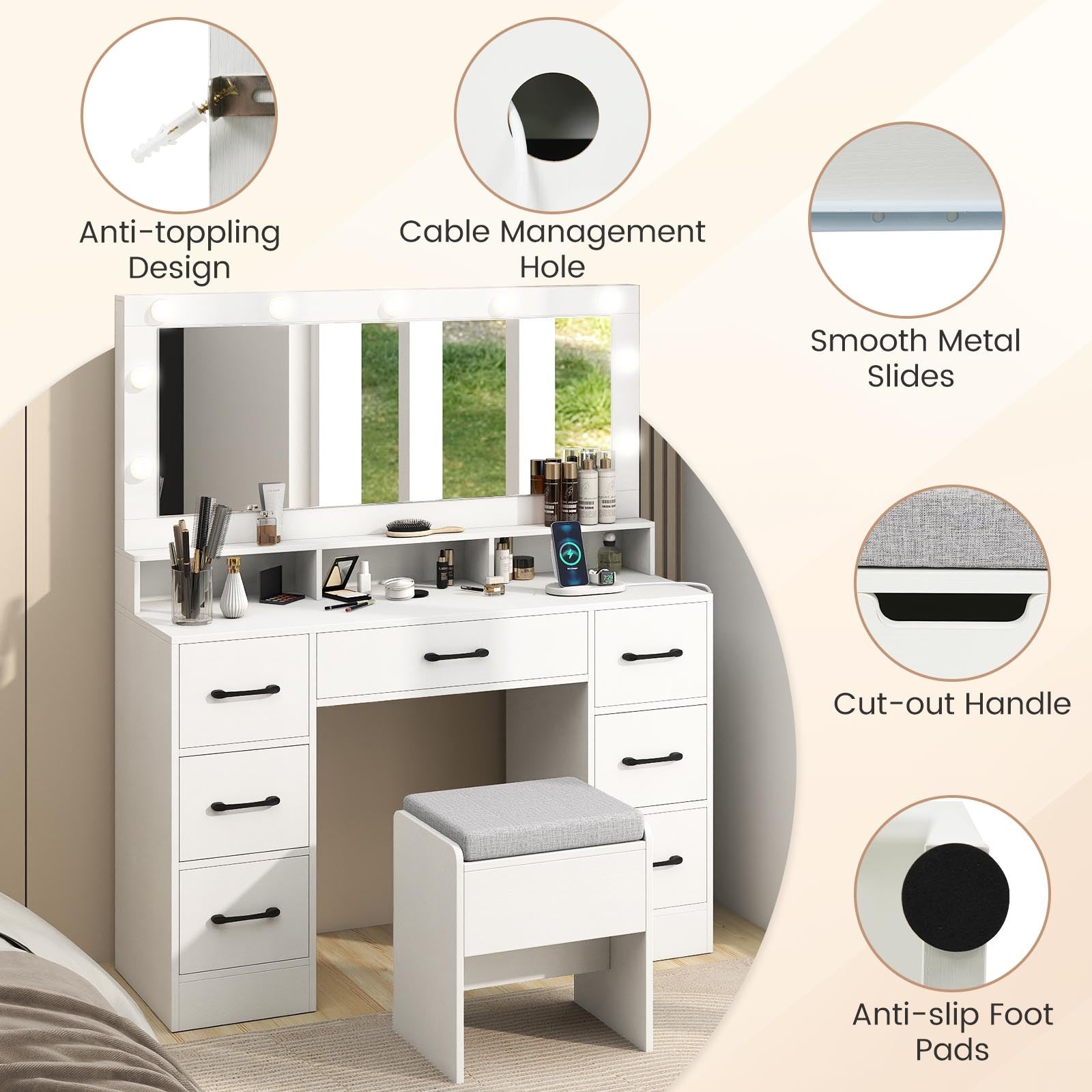 Vanity Desk with Mirror and Lights 