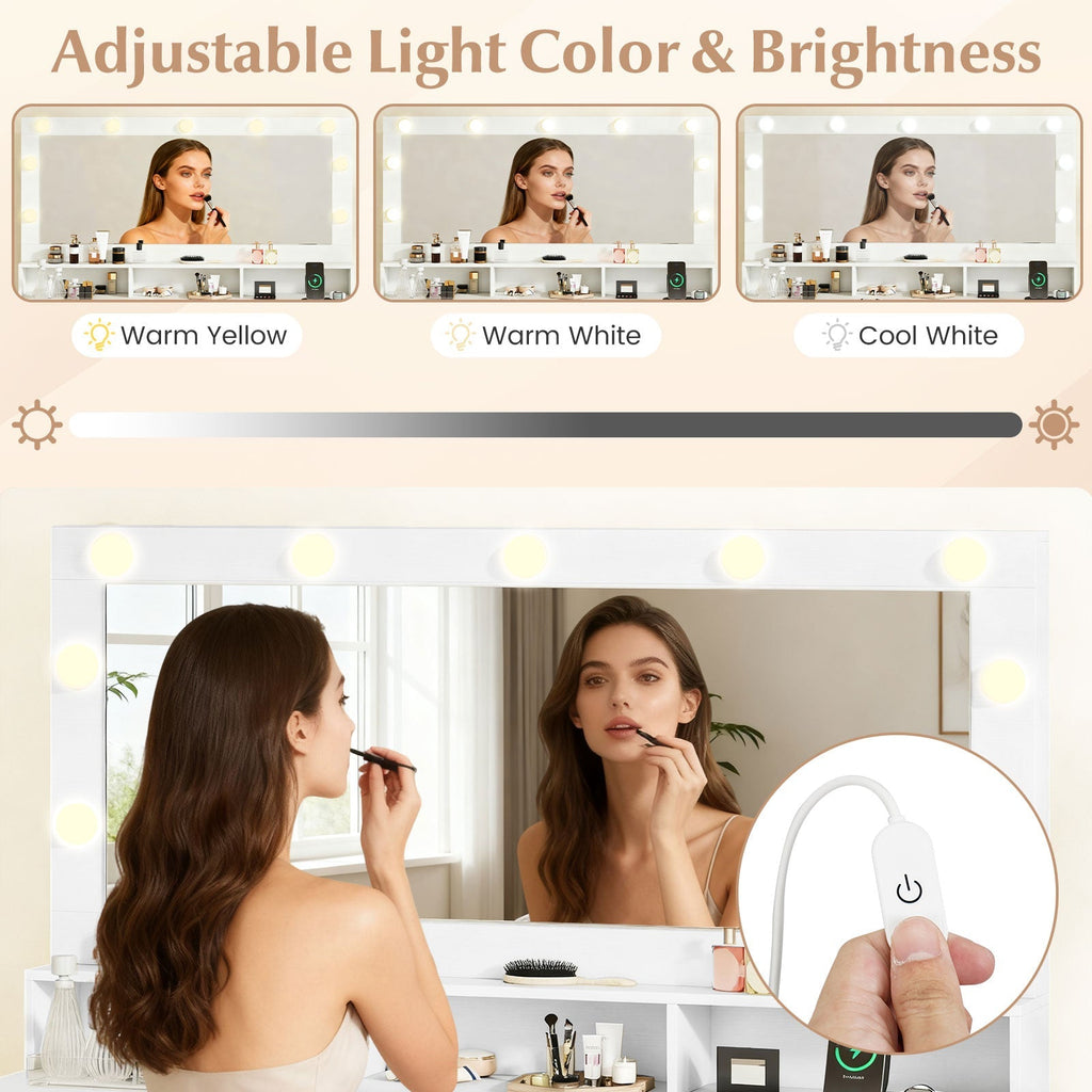 Vanity Desk with Mirror and Lights 