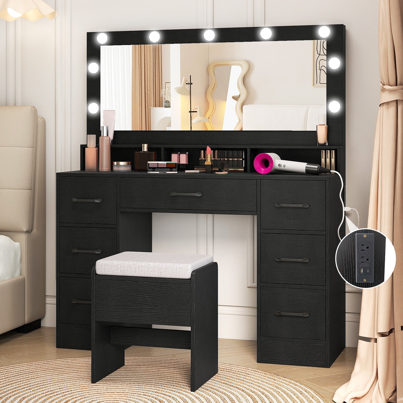 Vanity Desk with Mirror and Lights 
