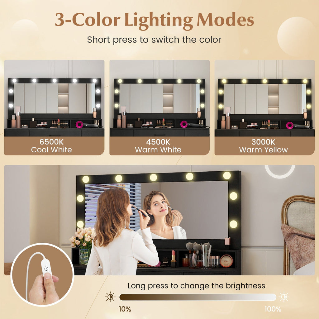 Vanity Desk with Mirror and Lights 