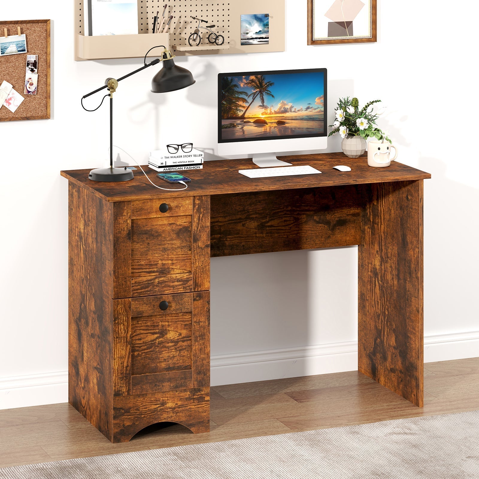 Wooden Computer Desk Workstation with 3 Drawers for Home and Office