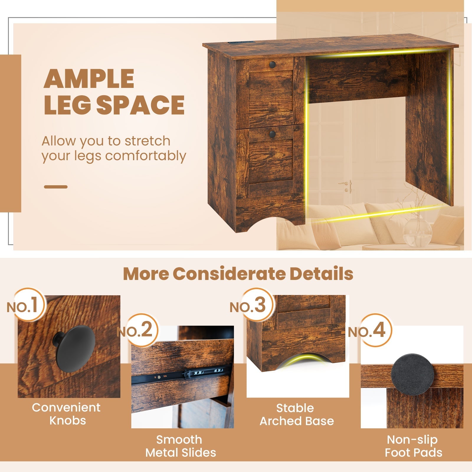 Wooden Computer Desk Workstation with 3 Drawers for Home and Office