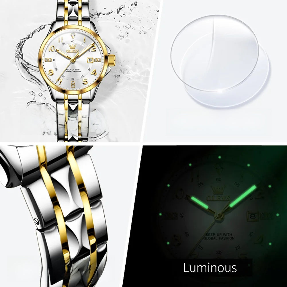 Women's Stainless Steel Two Tone Quartz Watch With Date
