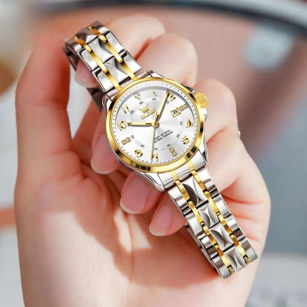 Women's Stainless Steel Two Tone Quartz Watch With Date