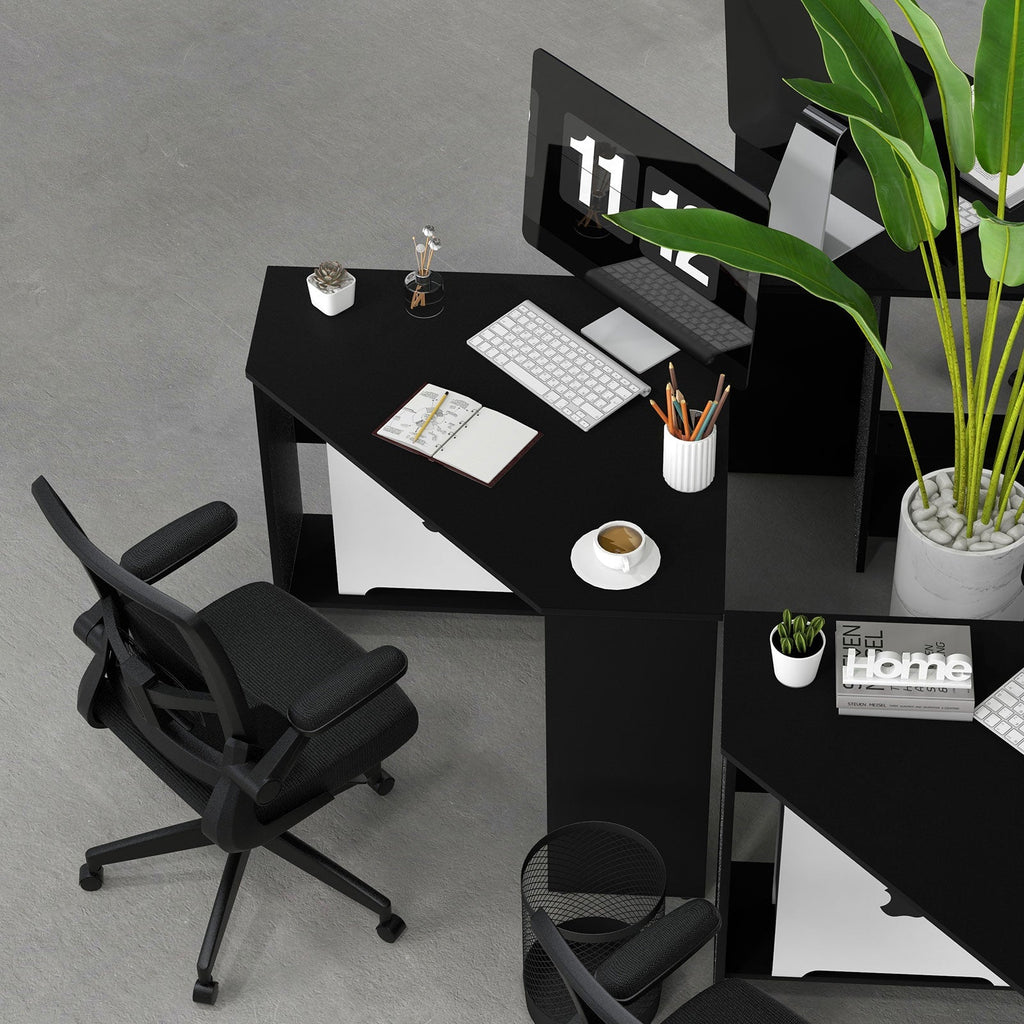 Corner Computer Desk with Storage Shelf - Triangle Design