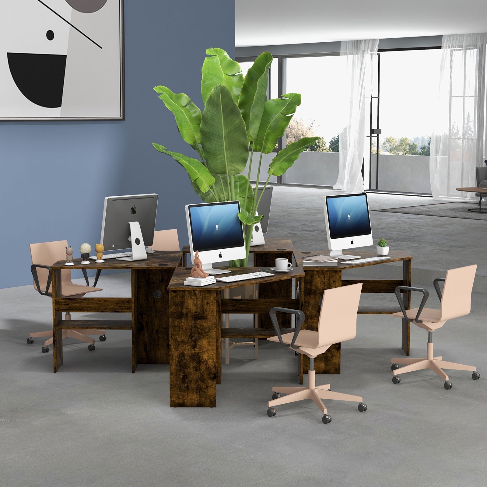 Corner Computer Desk with Storage Shelf - Triangle Design