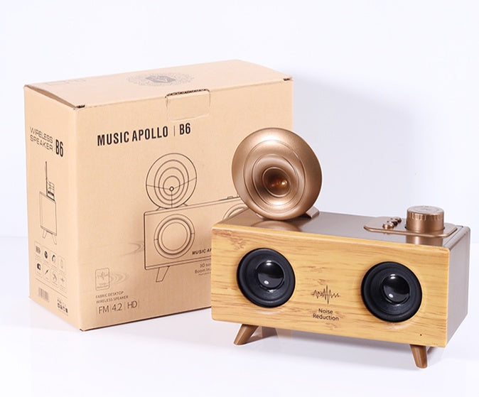 Retro Wood-Grain Bluetooth Speaker with FM Radio