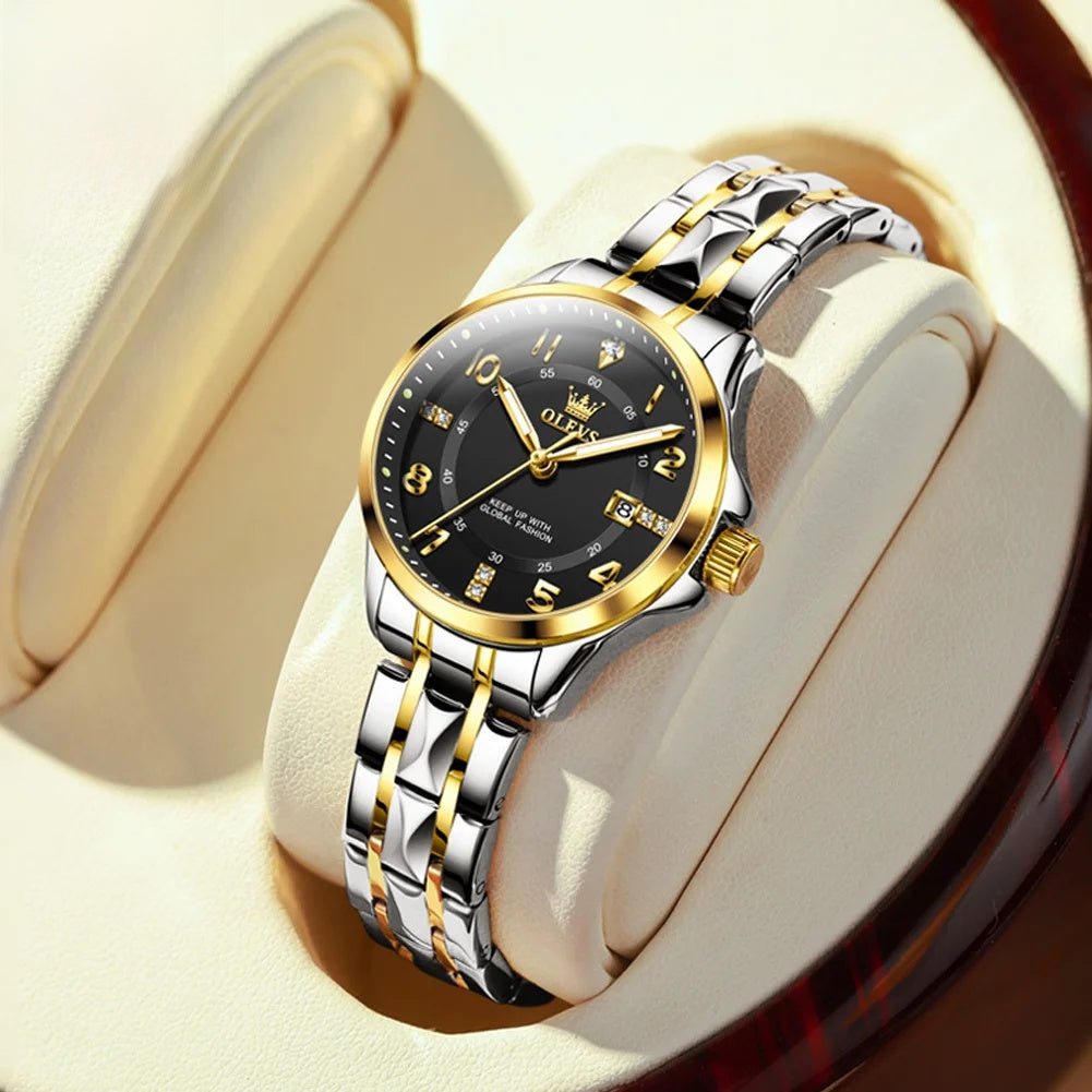 Women's Stainless Steel Two Tone Quartz Watch With Date
