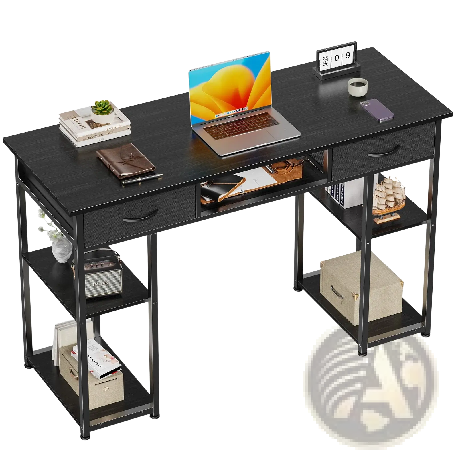 Computer Desk with Drawers and Storage Shelves