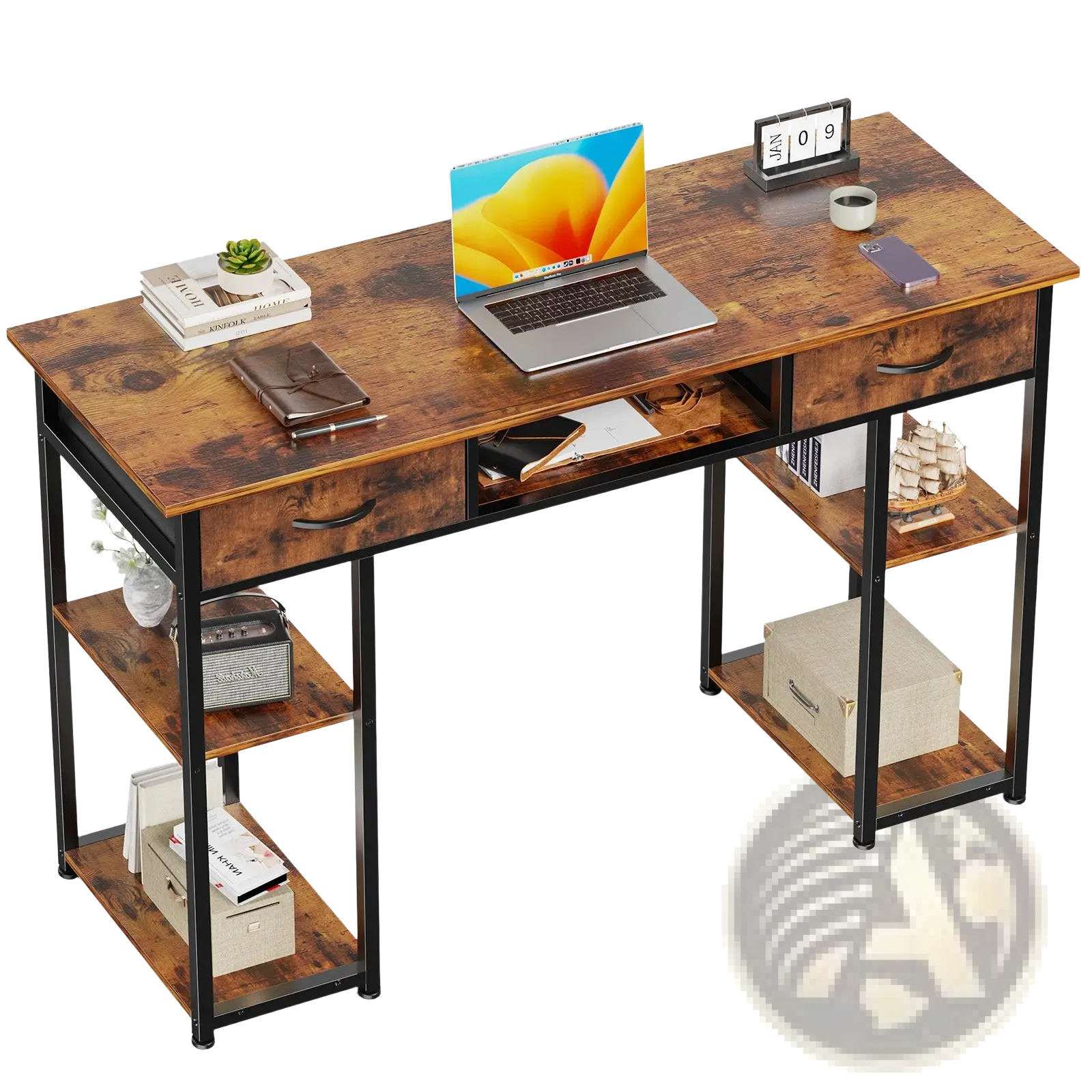 Computer Desk with Drawers and Storage Shelves