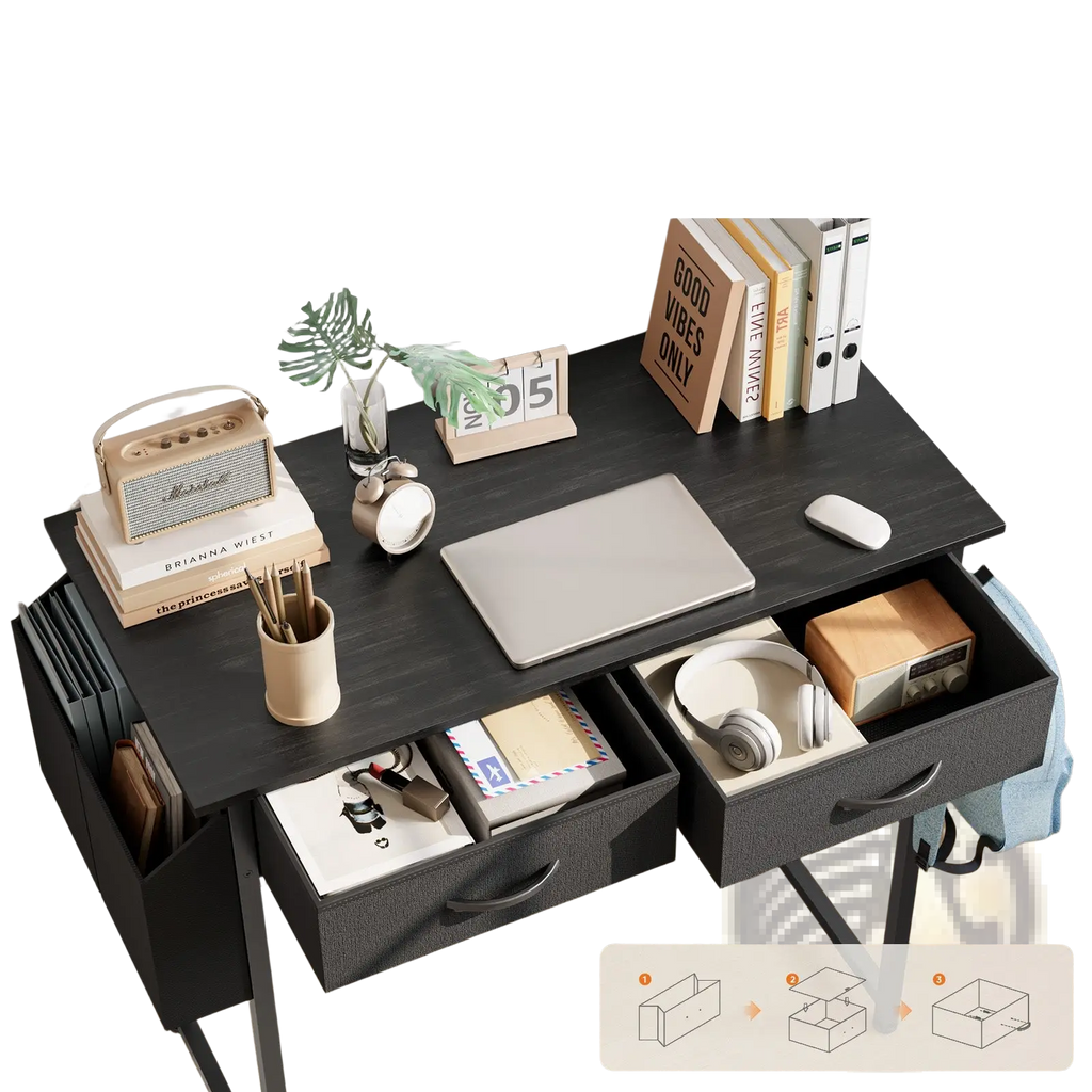 Computer Desk with Drawers and Storage Shelves