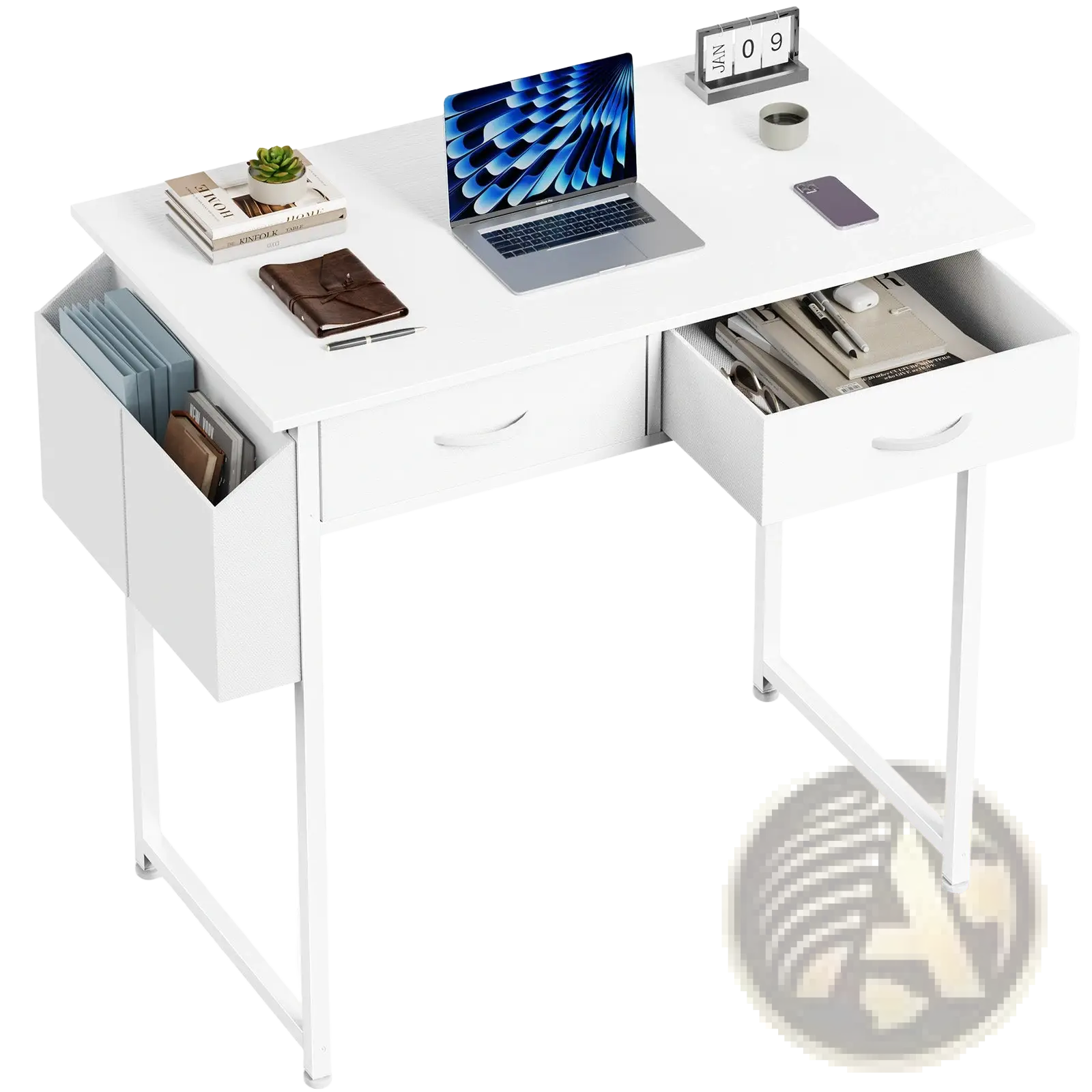 Computer Desk with Drawers and Storage Shelves
