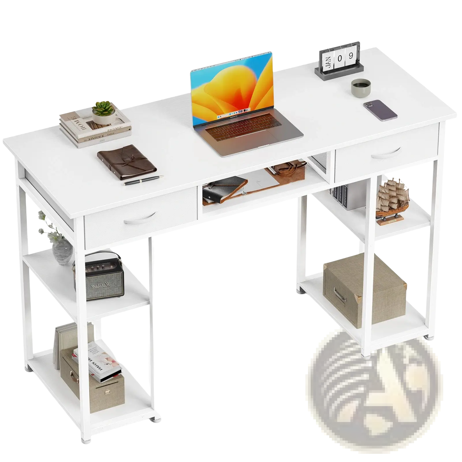Computer Desk with Drawers and Storage Shelves