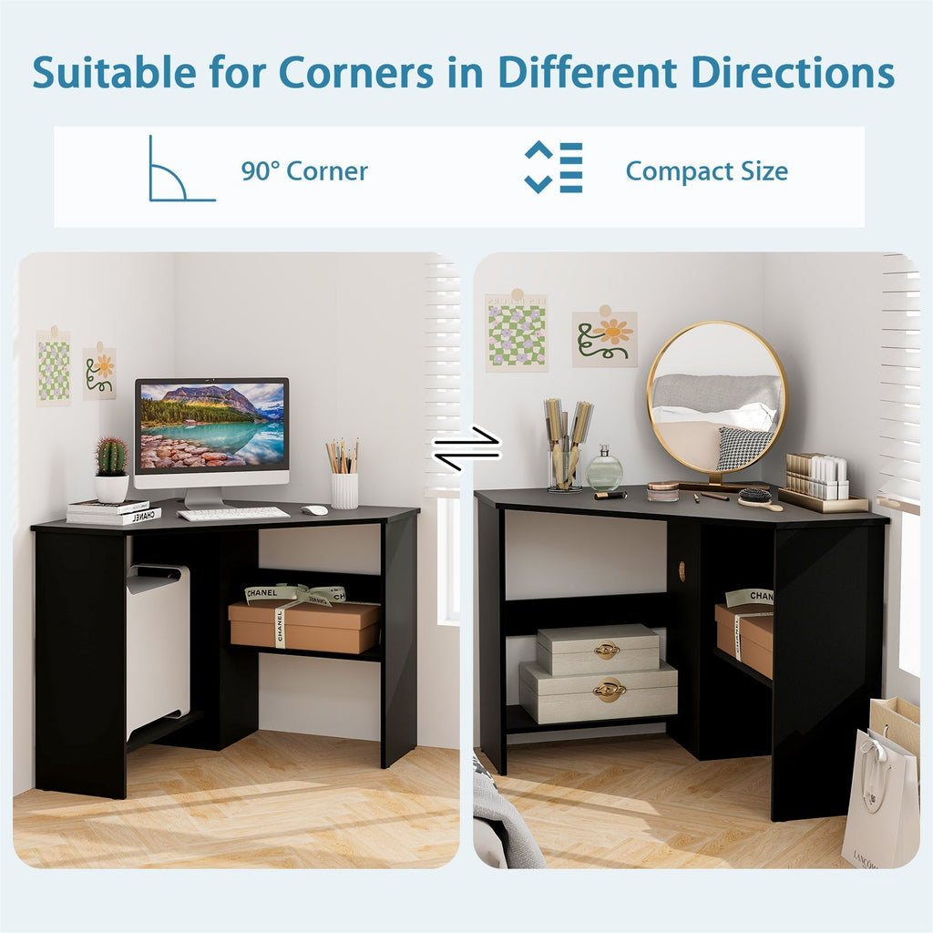 Corner Computer Desk with Storage Shelf - Triangle Design