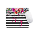 Personalized Floral Mousepad - Watercolor Mouse Pad With Silver Glitter Design