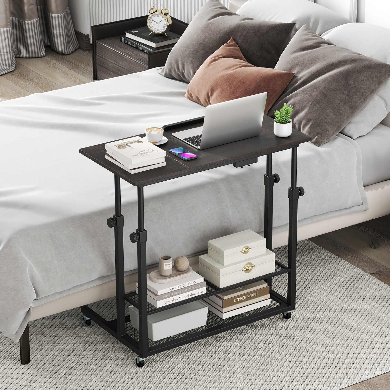 Mobile Stand up Desk Height Adjustable Standing Table with Tilting Tabletop