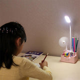 Rechargeable Led Table Lamp With Fan Touch Dimmable Desk Lamp Eye protection Reading Light For Kid With Phone Hoder Pen Holder Decorative Table Lamp Cute Study Lamps for Bedroom Décor