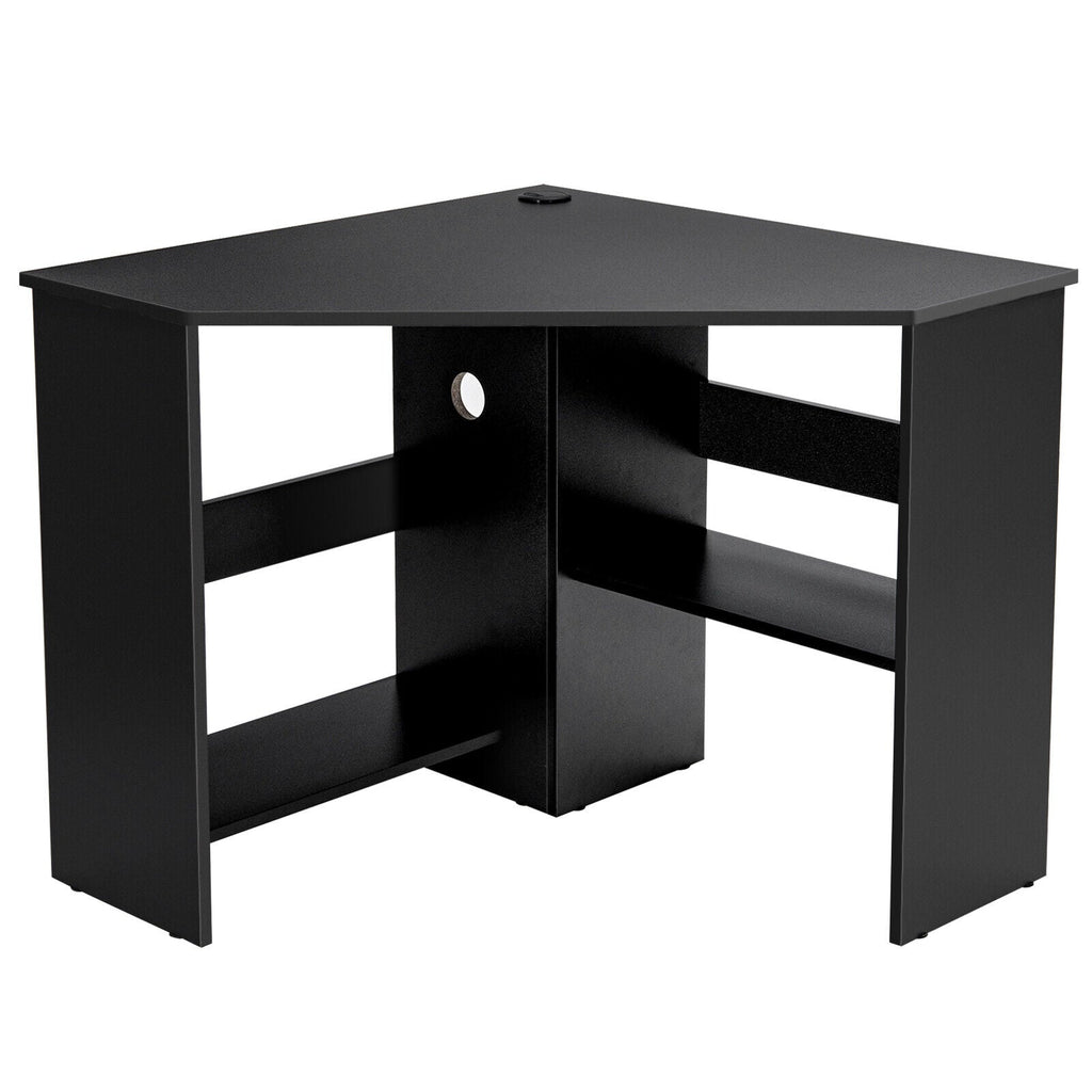 Corner Computer Desk with Storage Shelf - Triangle Design