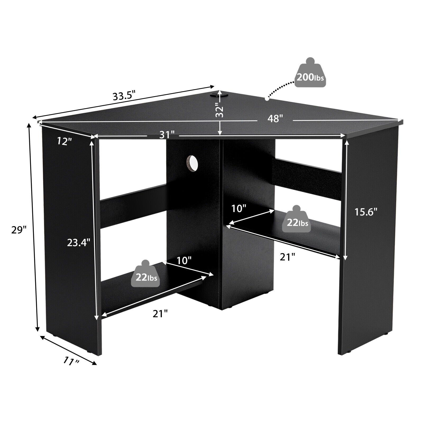Corner Computer Desk with Storage Shelf - Triangle Design
