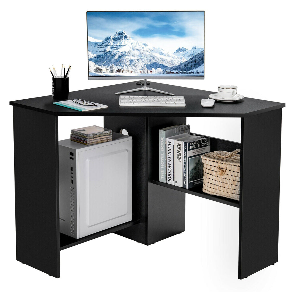 Corner Computer Desk with Storage Shelf - Triangle Design