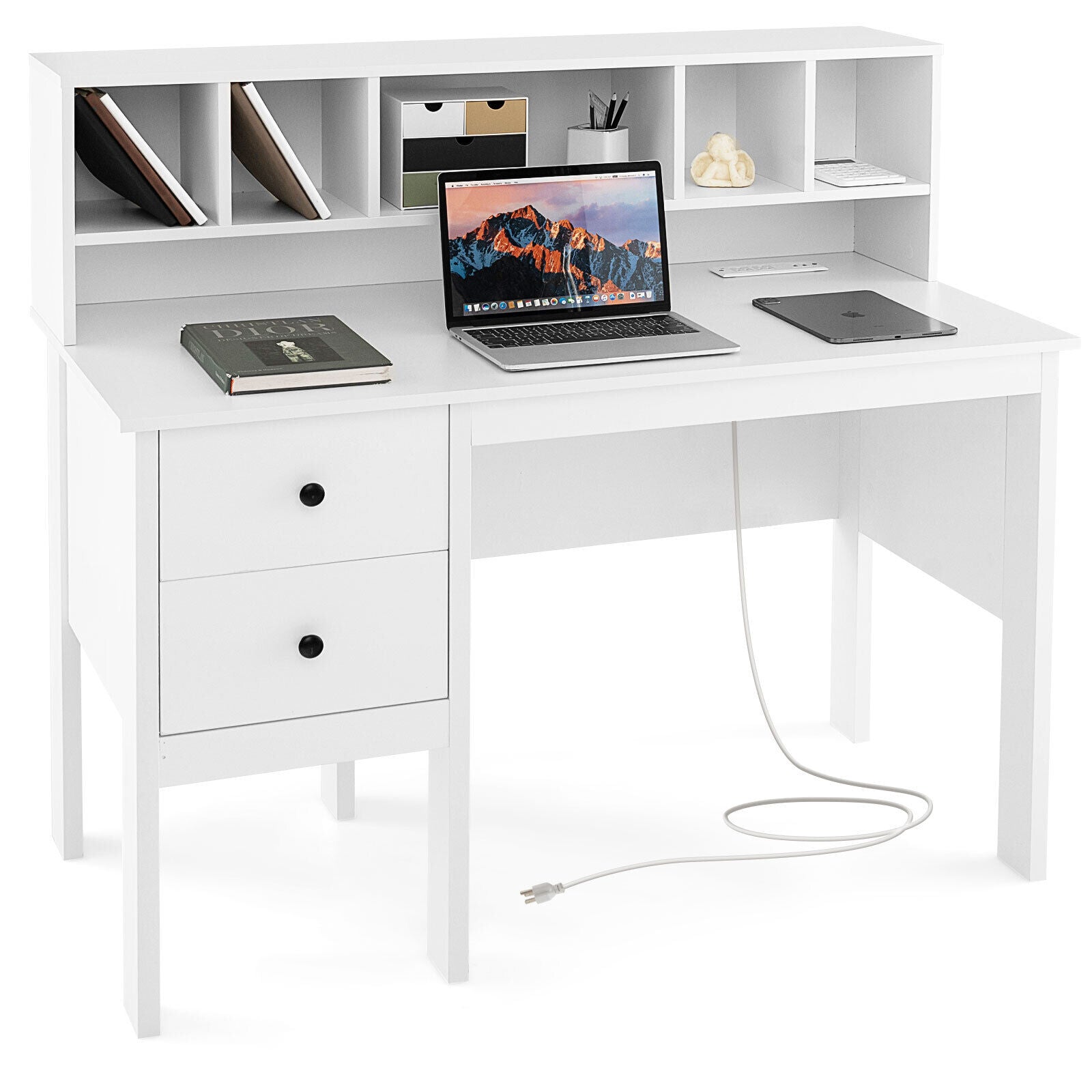 48 Inch Computer Desk with Drawers Power Outlets