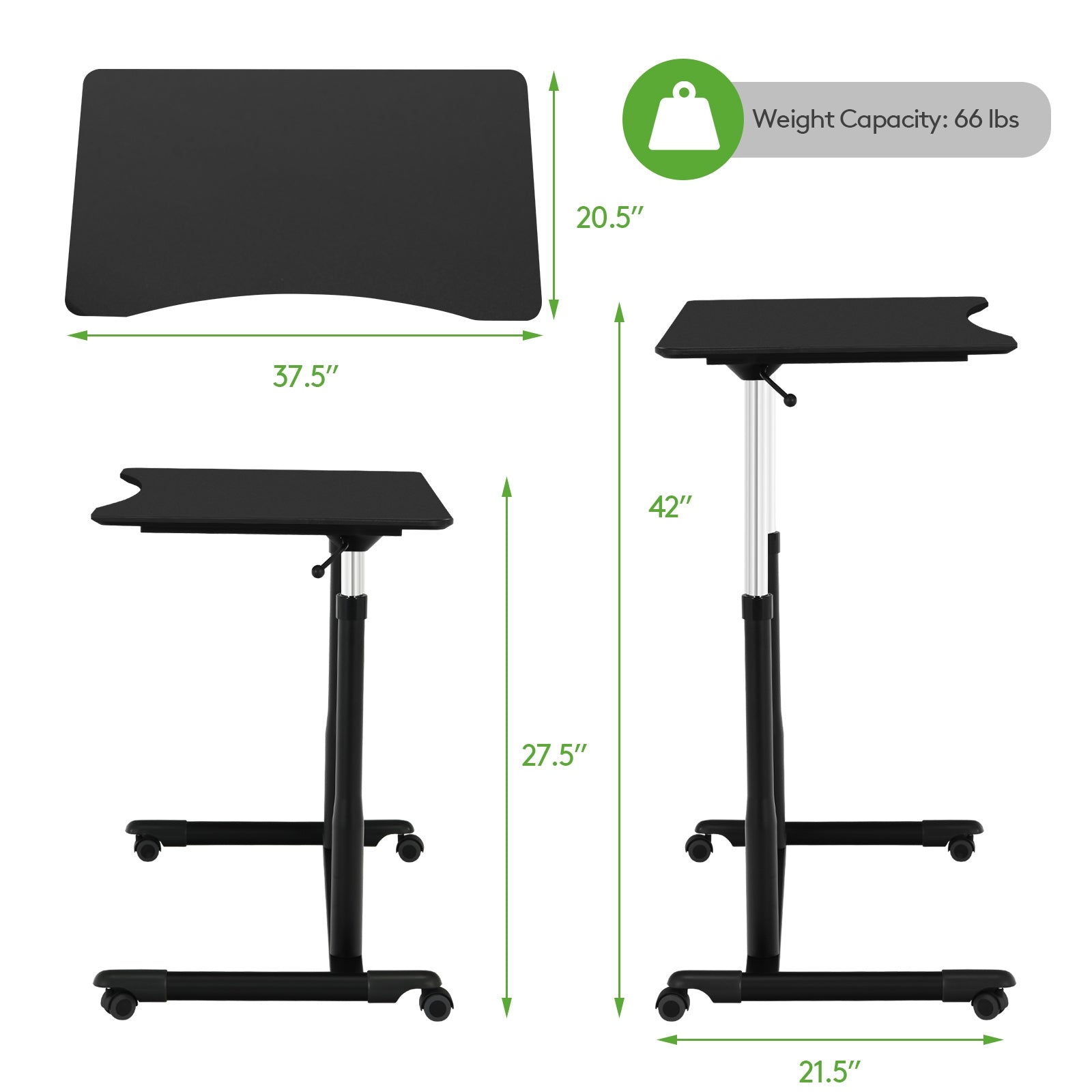 Height Adjustable Computer Desk Sit to Stand Rolling