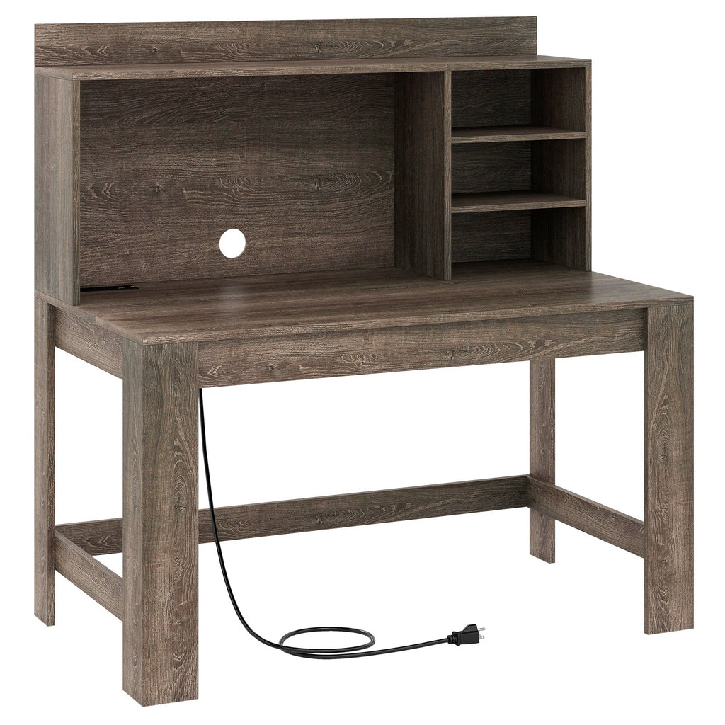 Modern Computer Desk with Hutch and Storage Shelves
