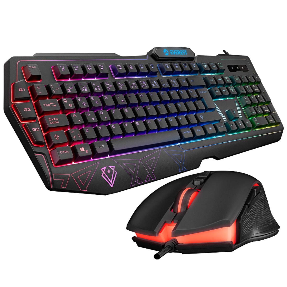 Everest Gaming Keyboard and Mouse Combo - USB 3, RGB Lighting, 3 Macro Keys, Adjustable DPI